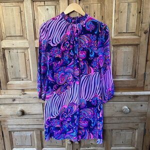 Alice Trixie Medium Colorful Dress Silk Key Hole Back Sheath - Minor‎ Flaw